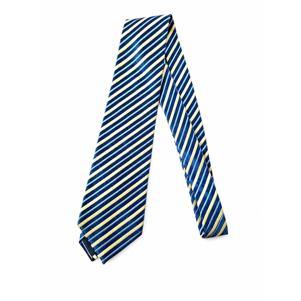 Charvet Place Vendome Tie - Royal Blue Yellow Diagonal Repp Stripes Silk French